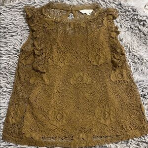 Adiva Lace Ruffle Blouse - Tan